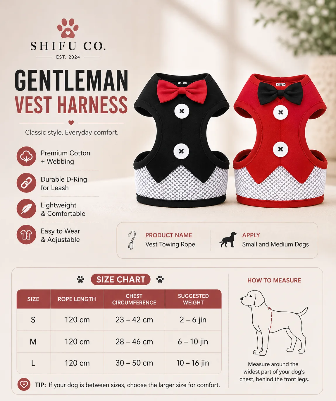 Gentleman harness size chart